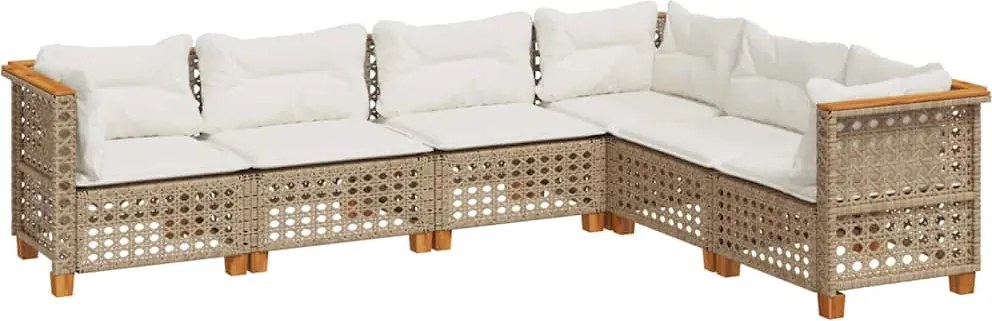 vidaXL 6 részes bézs polyrattan kerti ülőgarnitúra párnával