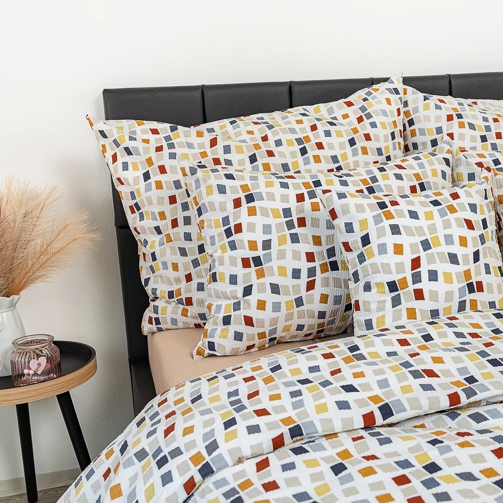 Kvalitex Krep lepedőhuzat Mozaika, 240 x 200 cm,2x 70 x 90 cm, 240 x 200 cm, 2 db 70 x 90 cm