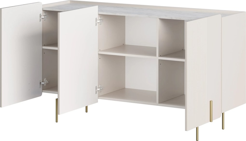 Malmi komód 150 cm háromajtós - kasmír / crema bianca / arany lábak