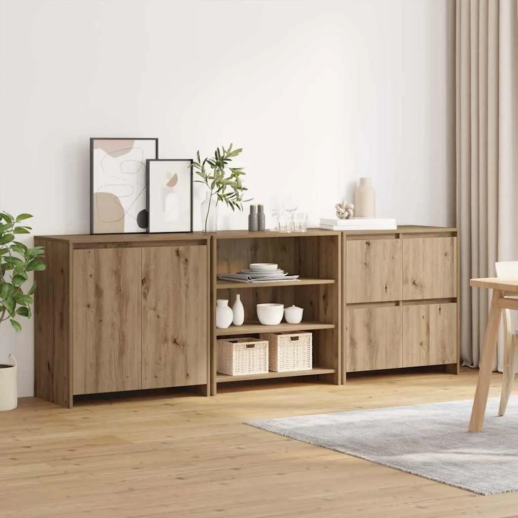 Oldalszekrények 3 pcs kézműves tölgy 70 x 41 x 75 cm Faanyag