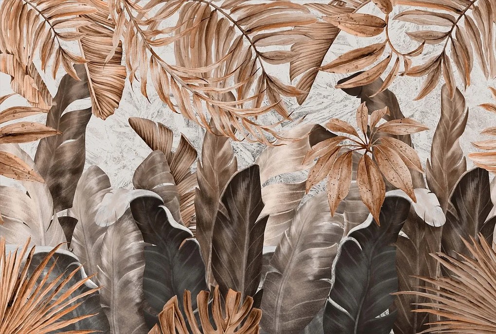 Tapéta vinil flizelin barna réz levelek falfestmény Méretre