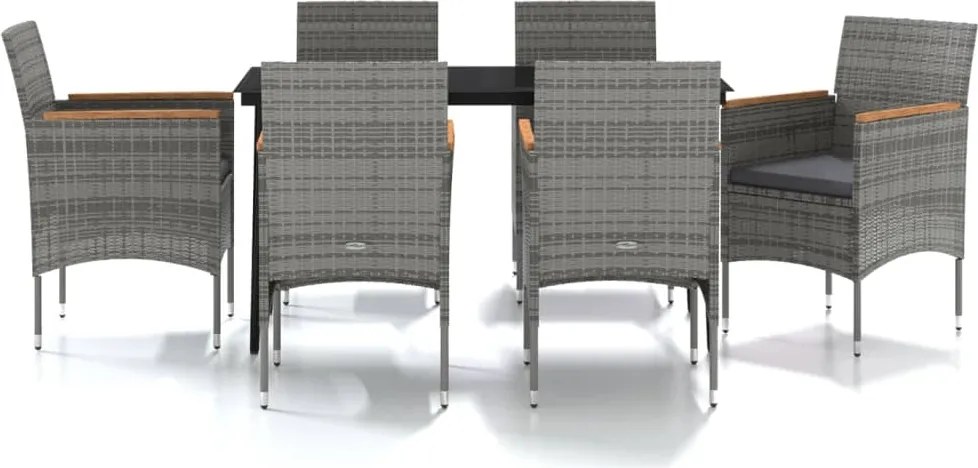 vidaXL 7 részes szürke és fekete kerti étkezőgarnitúra párnákkal