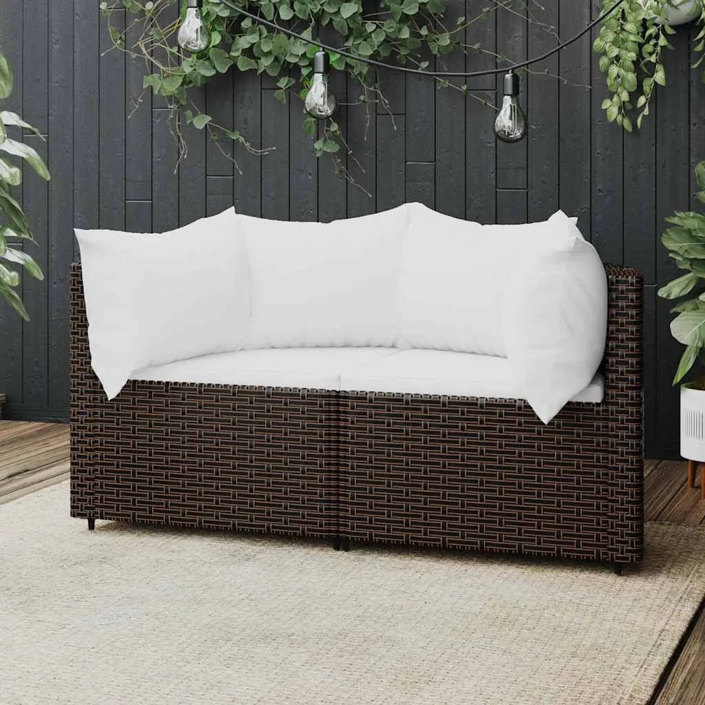 2 db barna polyrattan kerti sarokkanapé párnákkal