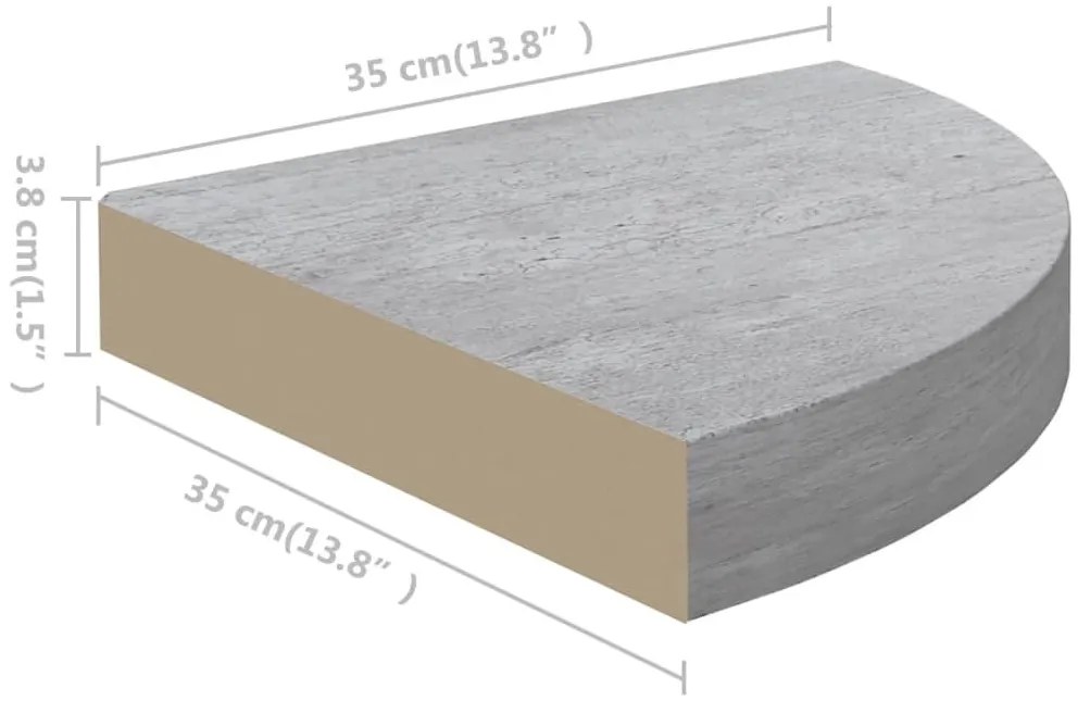 4 db betonszürke MDF fali sarokpolc 35 x 35 x 3,8 cm