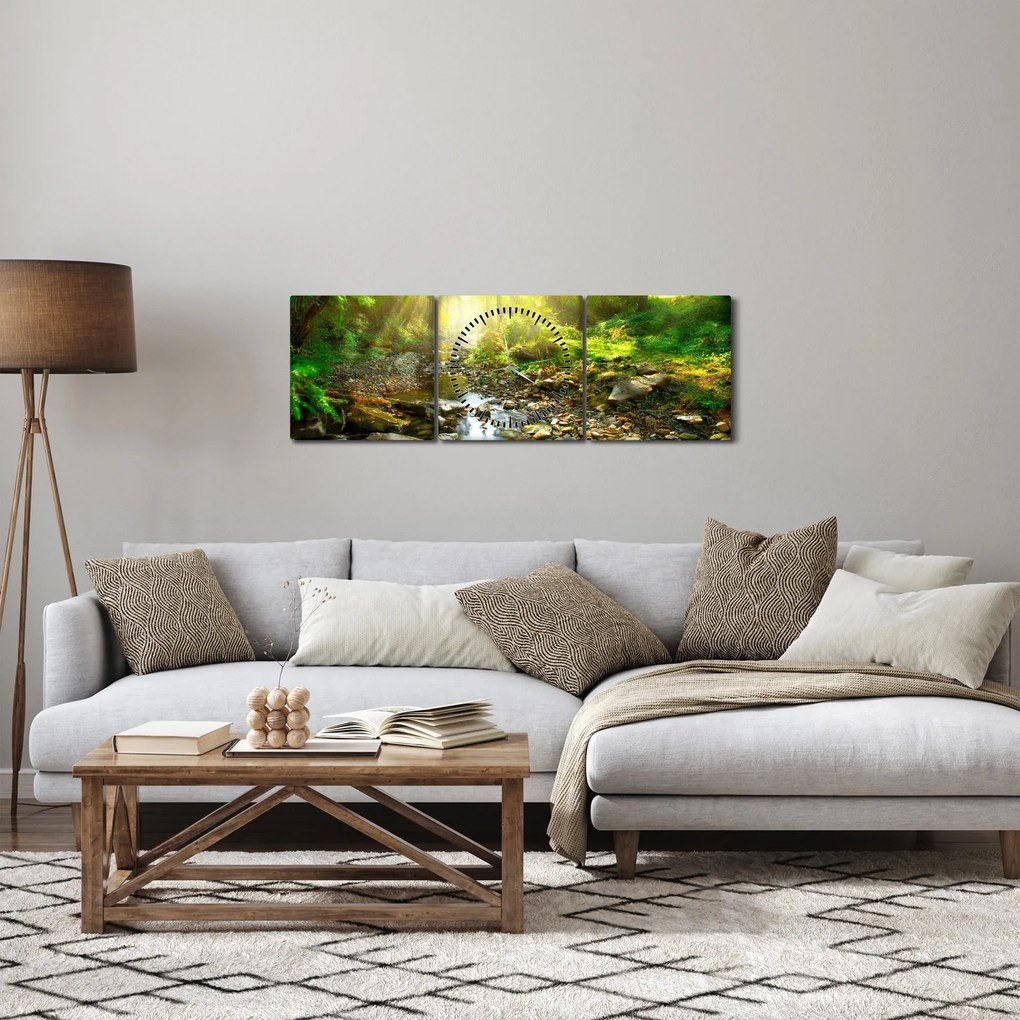 Egy folyó zöld erdőben képe (órával) (90x30 cm)