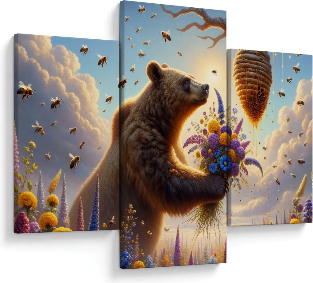 Kép - Medve és méhek (90x60 cm)