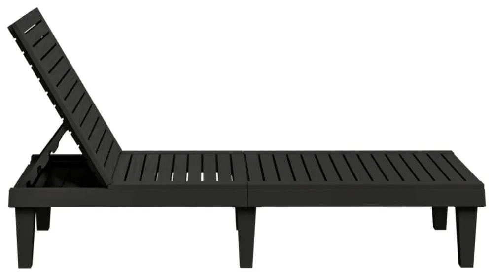 2 db fekete polipropilén napozóágy 155 x 58 x 83 cm