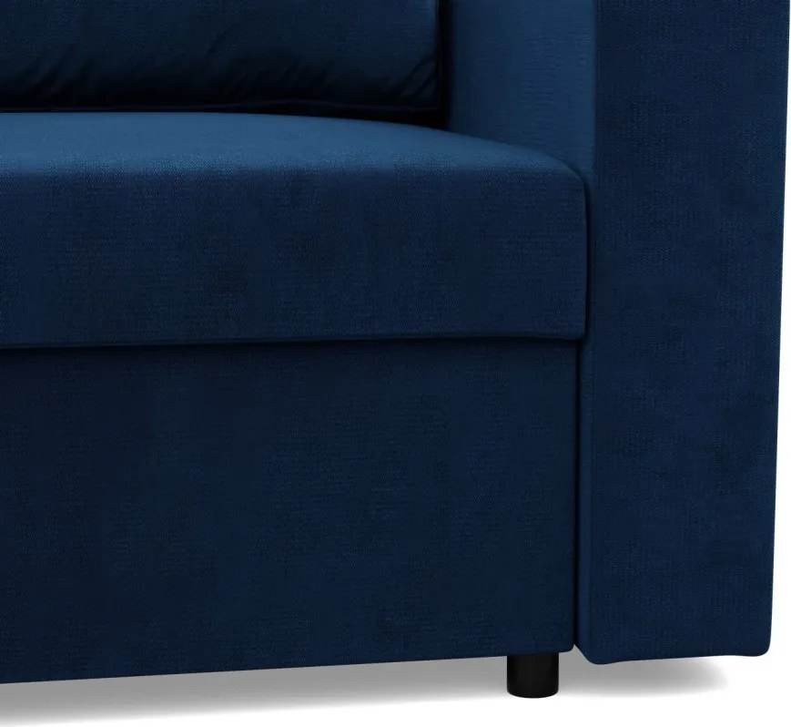 Zeus sarokkanapé, 2 ágyneműtartóval, egyenes kartámasz, bársony, univerzális oldal, hab töltet, kék