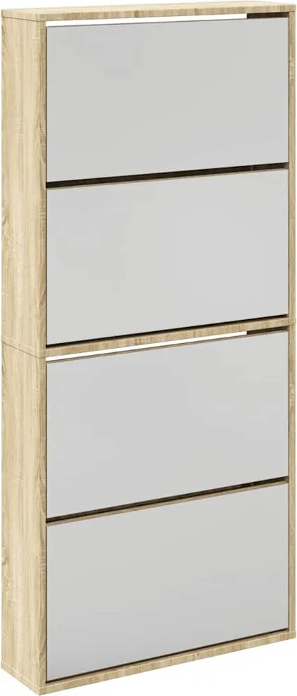 vidaXL 4 szintes tükrös tölgy cipőszekrény 63 x 17 x 134 cm