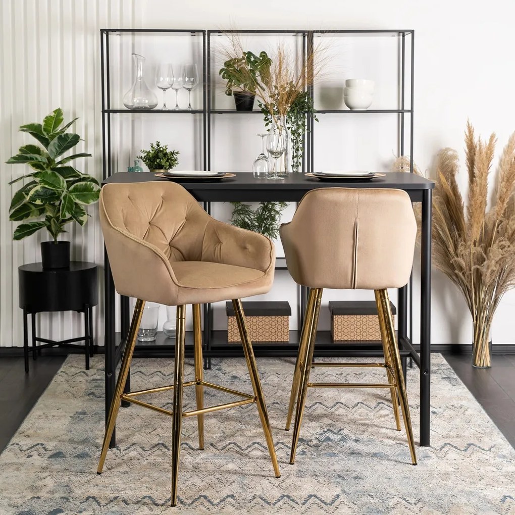 Bézs Bársony Bárszék Aranyszínű Lábbal. SALEM