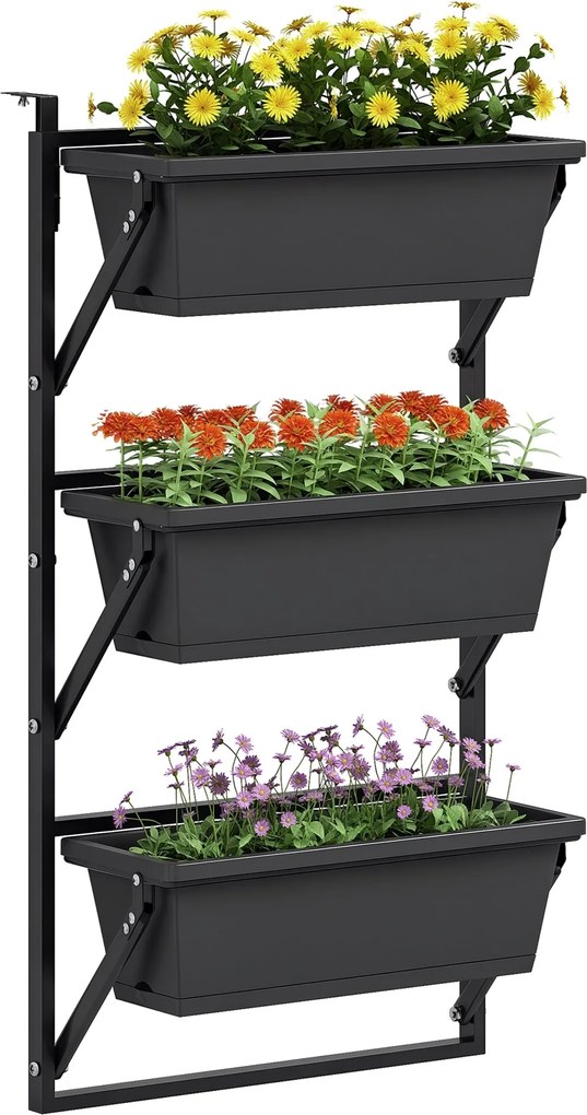 Outsunny 3-Pieces Virágcserép Ültető, Lyukakkal, 56x42 cm-es Növénytartó, Négyzet alakú Műanyag Virágcserép Paradicsomhoz és Virágokhoz, Növénytartó K