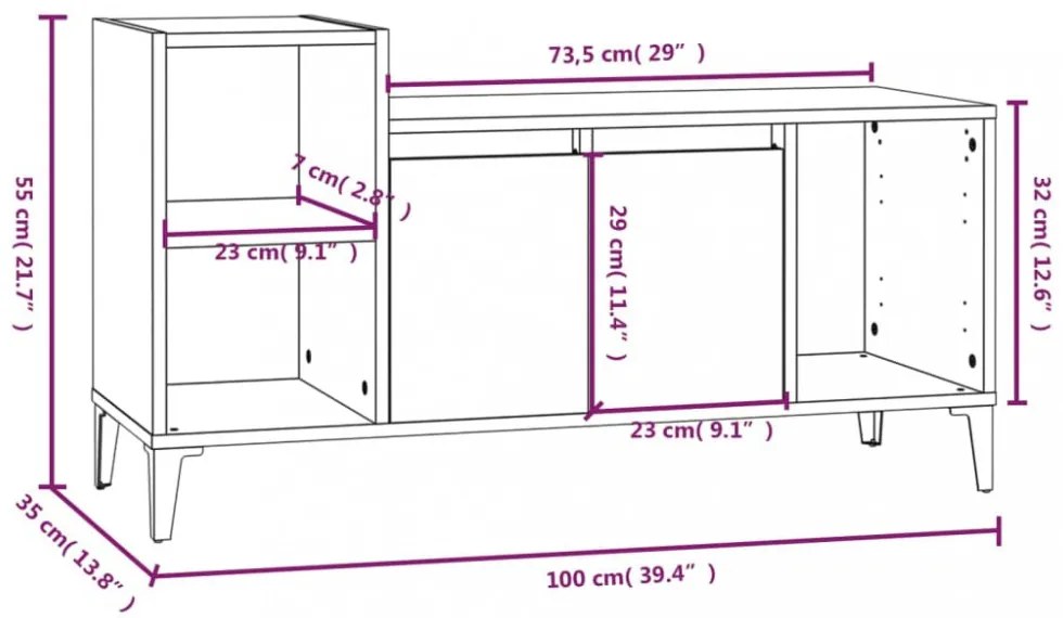 barna tölgyszínű szerelt fa TV-szekrény 100x35x55 cm