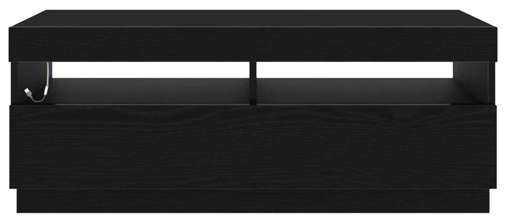 Tévé Szekrény LED Fényekkel Fekete Tölgy 100x35x40 cm Műanyag Fa