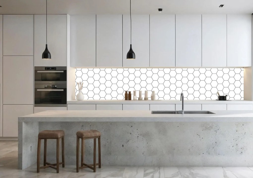 Wallplex konyhahátfal Fehér Hexagon (Méret: 60x240)