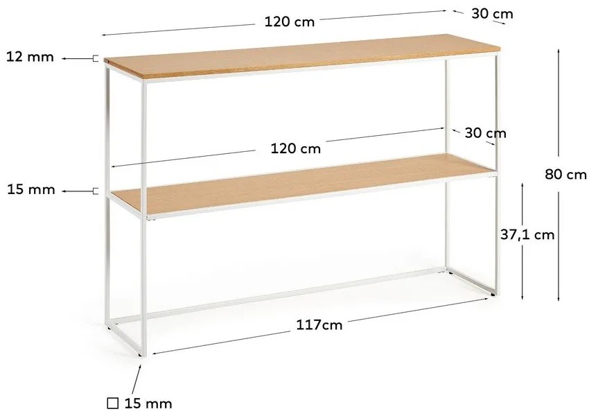 Fehér-natúr színű konzolasztal tölgyfa dekorral 30x120 cm Yoana – Kave Home