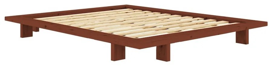 Terrakotta színű borovi fenyő franciaágy ágytámla nélkül, ágyráccsal 180x200 cm Japan – Karup Design