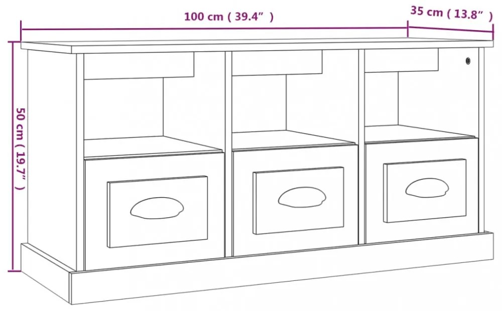 betonszürke szerelt fa TV-szekrény 100x35x50 cm