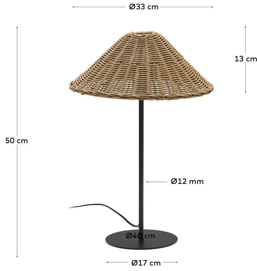 Fekete-natúr színű asztali lámpa rattan búrával (magasság 50 cm) Urania – Kave Home