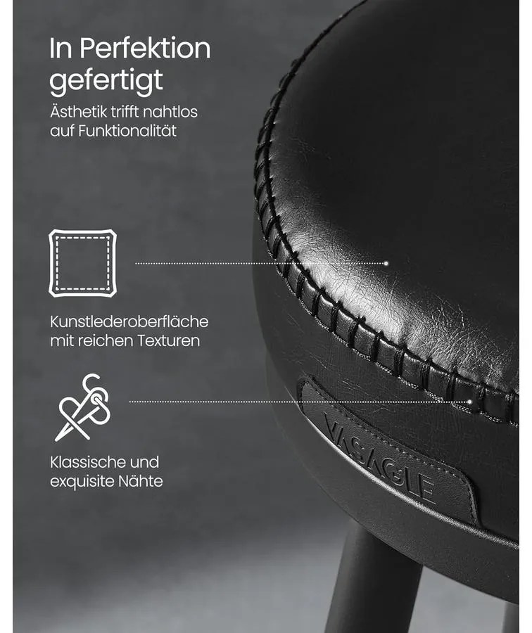 EKHO 360°-ban forgatható bárszék 2 darabos szett, 76 cm magas, tintafekete színben