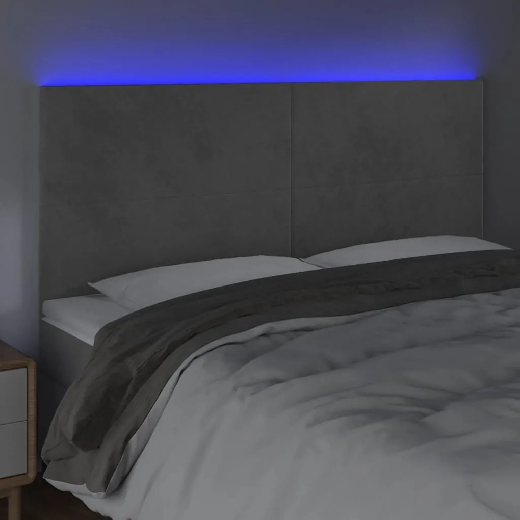 világosszürke bársony LED-es fejtámla 180x5x118/128 cm