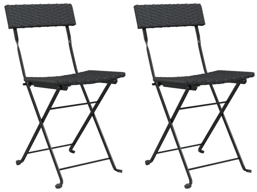2 db fekete polyrattan összecsukható bisztrószék