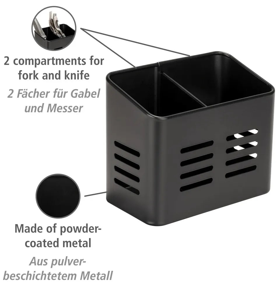 Fém evőeszköz és szalvéta tartó szett 2 db-os Black Outdoor Kitchen Baco – Wenko