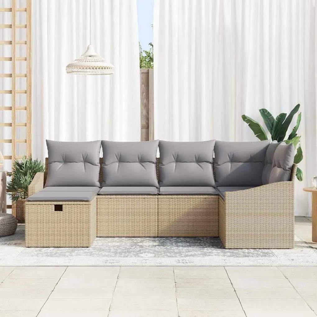 Kerti Kanapé Szett 6 pcs Bézs 55 x 62 x 69 cm Poli rattan