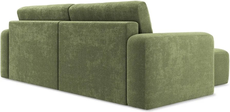 Zöld zsenília kinyitható-tárolóhelyes sarokkanapé (bal oldali-heverő résszel) Kona – Makamii