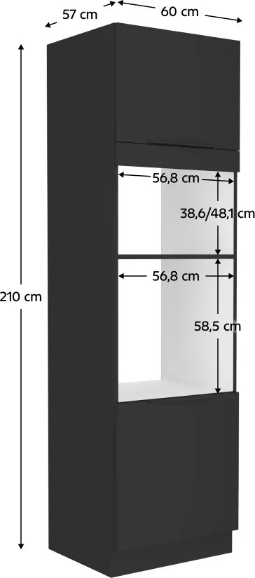 Magas szekrény sütőhöz és mikrohullámú sütőhöz, fekete, SIBER 60 DPM-210 2F