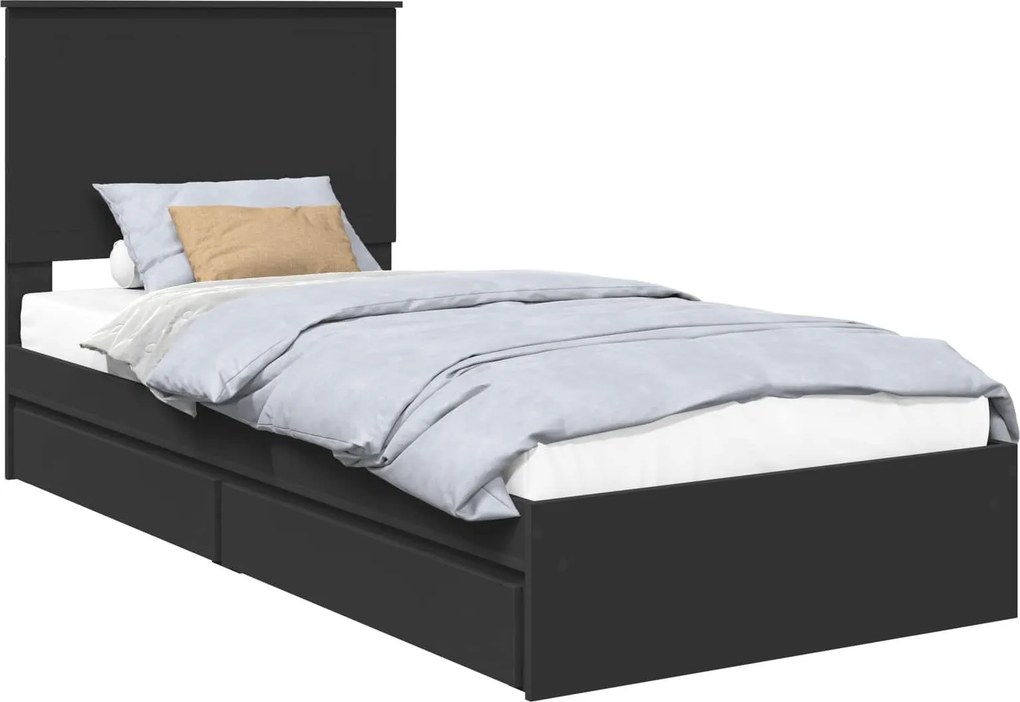 vidaXL Tárolós Ágy fejtámlával fiókkal Fekete 90 x 190 cm Faanyag