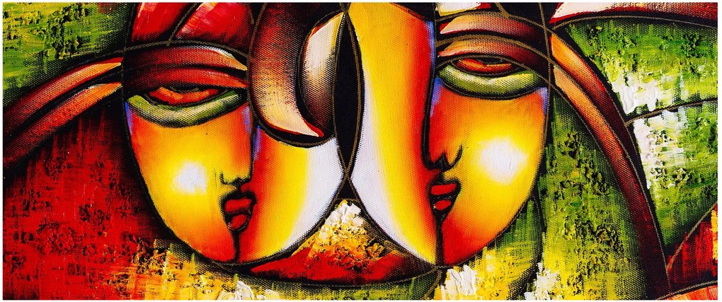 Kép - olajfestmény, absztrakt arcok (120x50 cm)