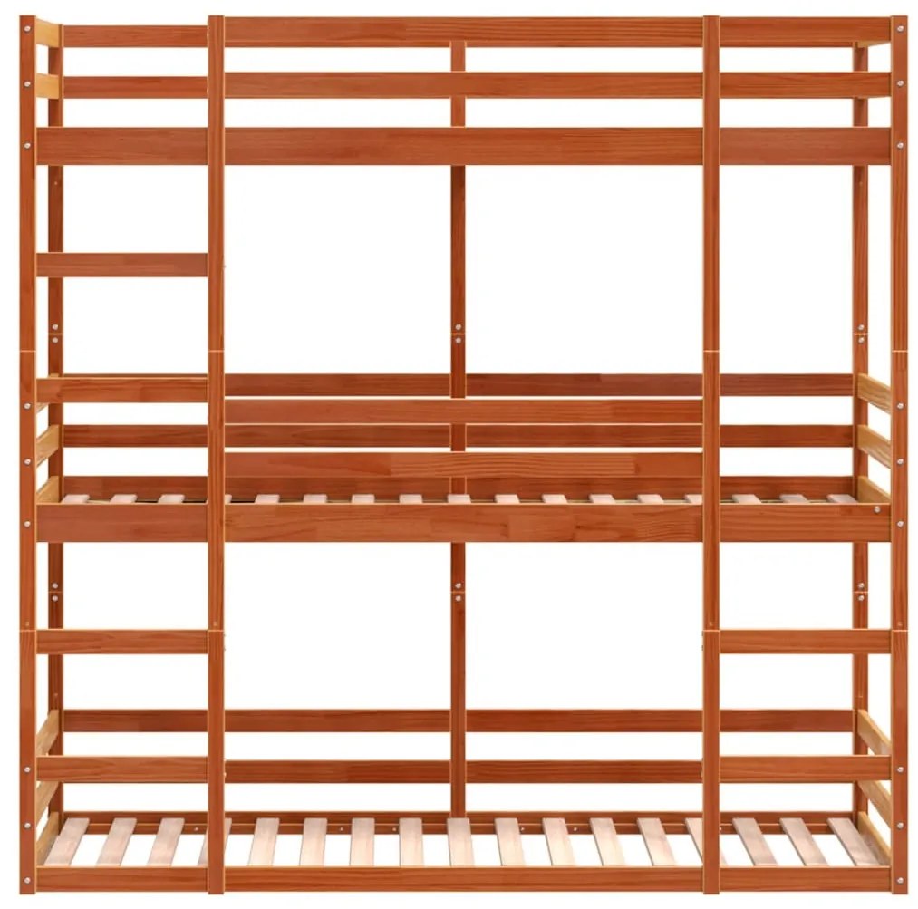 viaszbarna tömör fenyőfa háromszintes ágy 90 x 200 cm