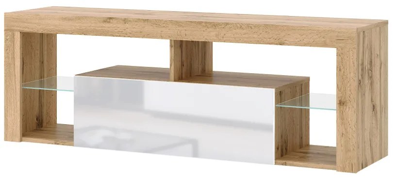 TV-szekrény 140 cm, Wotan tölgy/magasfényű fehér színkombinációban EVEREST HUGO