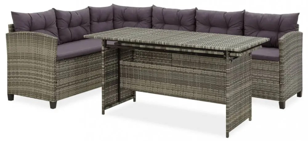 2-részes szürke polyrattan kerti bútorszett párnákkal