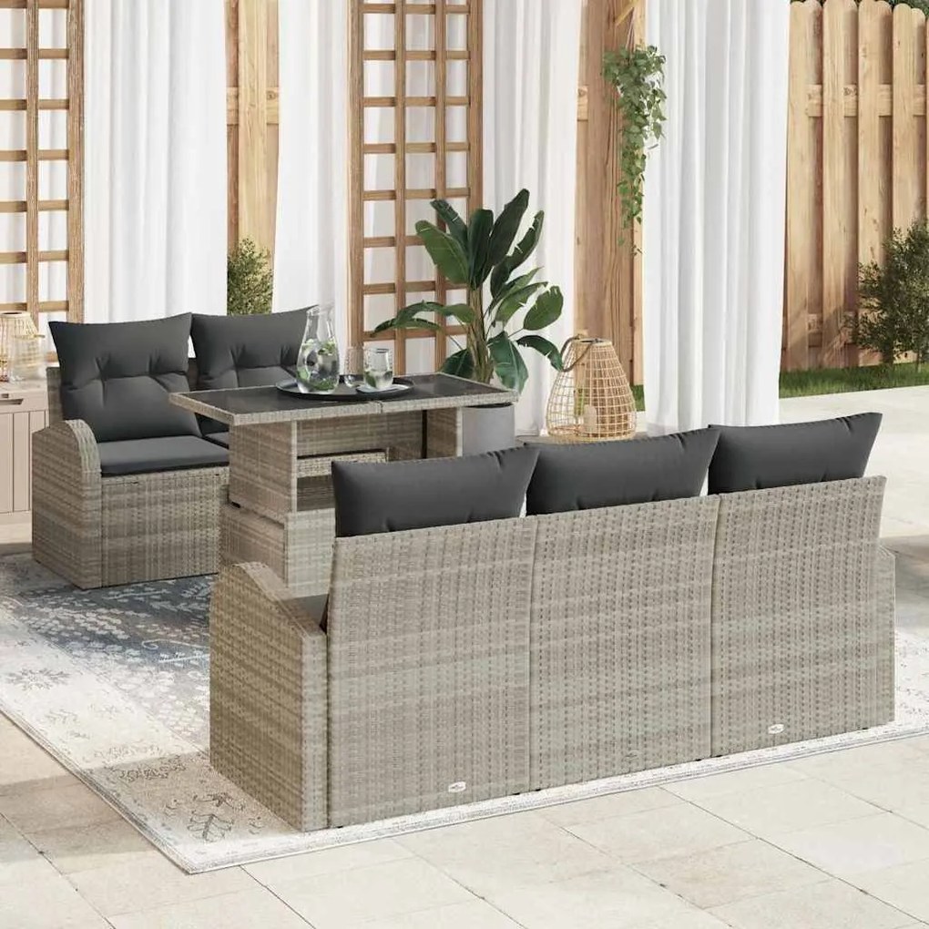 vidaXL Kerti Kanapé Szett párnával 6 pcs Világosszürke Poly Rattan