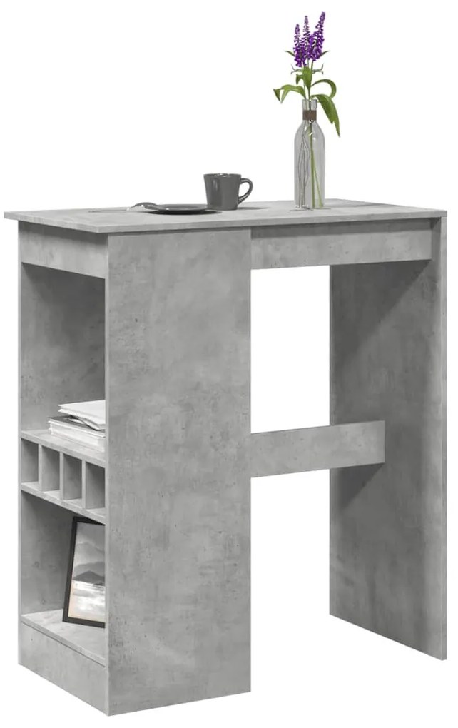 betonszürke szerelt fa bárasztal tárolókkal 90x47,5x103,5 cm