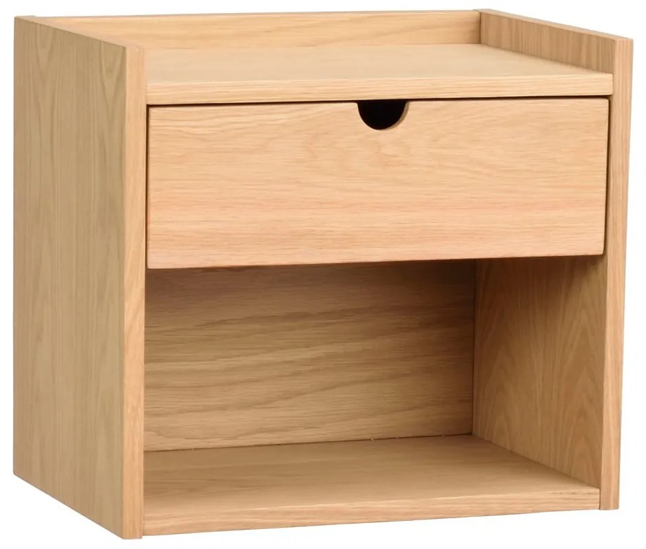 Natúr színű tölgyfa függő-polcokkal éjjeliszekrény Hillmond – Rowico