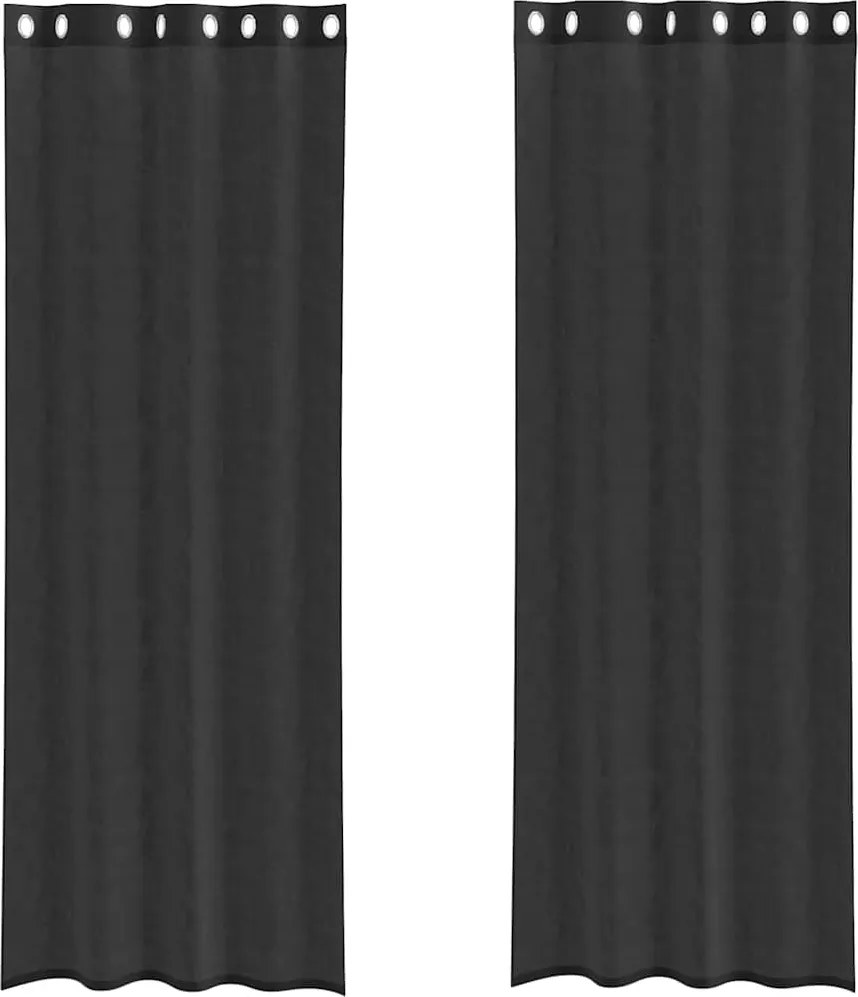 vidaXL 2 db fekete fátyolfüggönyök rojtokkal 140x260 cm