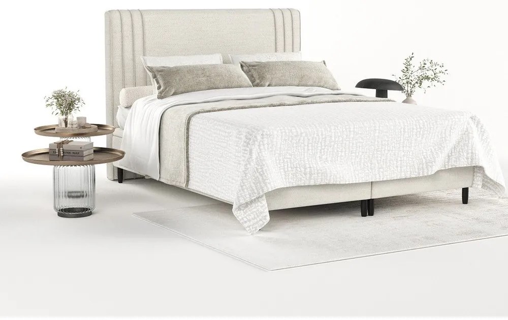 Bézs kárpitozott ágyneműtartós franciaágy 200x200 cm Musca – Maison de Rêve