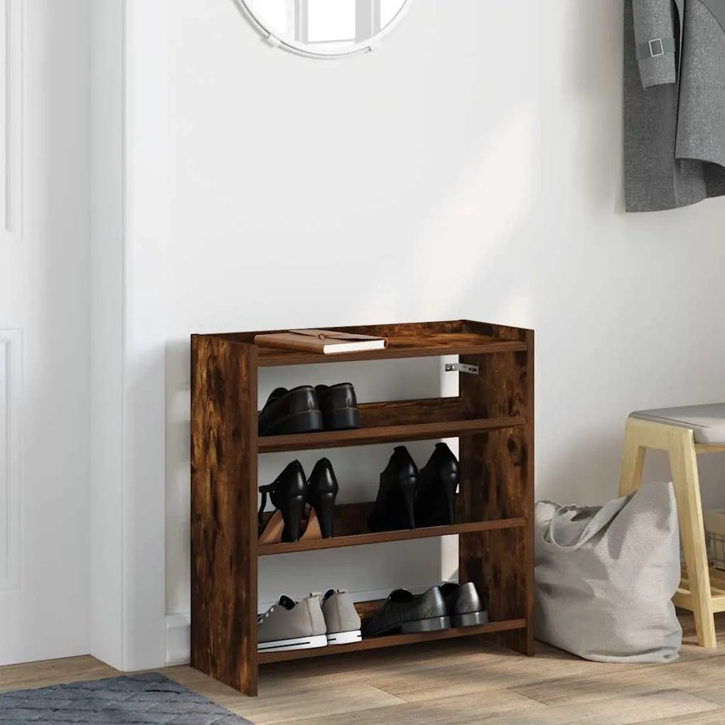 füstös tölgy színű szerelt fa cipőtartó 60x25x62 cm