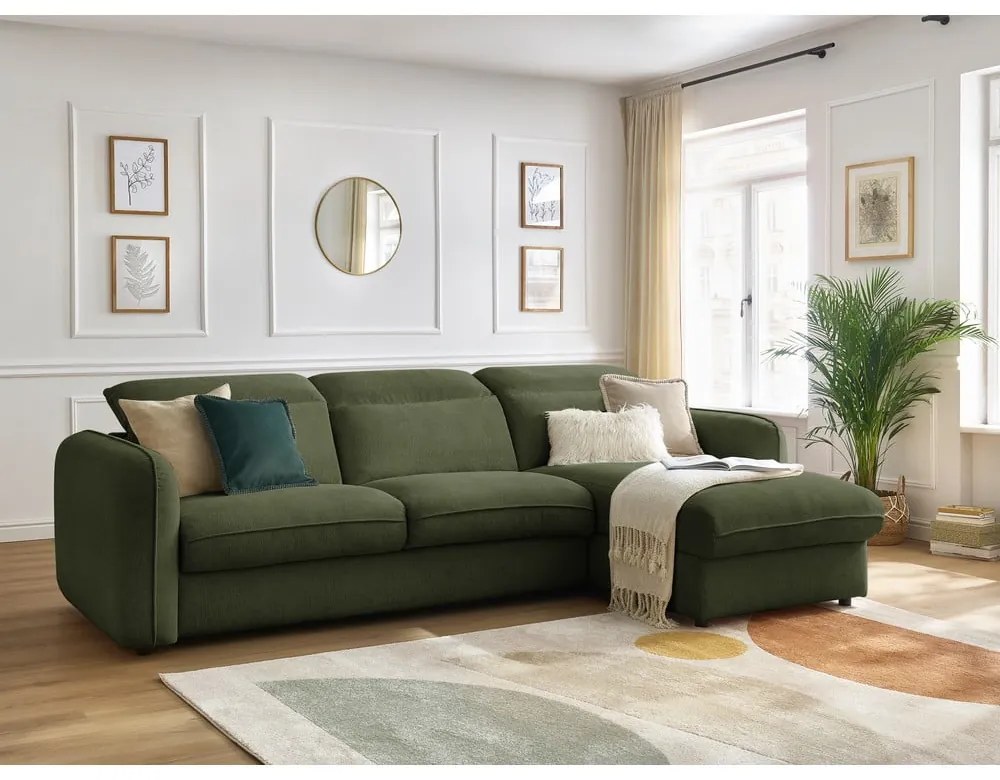 Zöld kinyitható sarokkanapé (variálható) Achille – Bobochic Paris