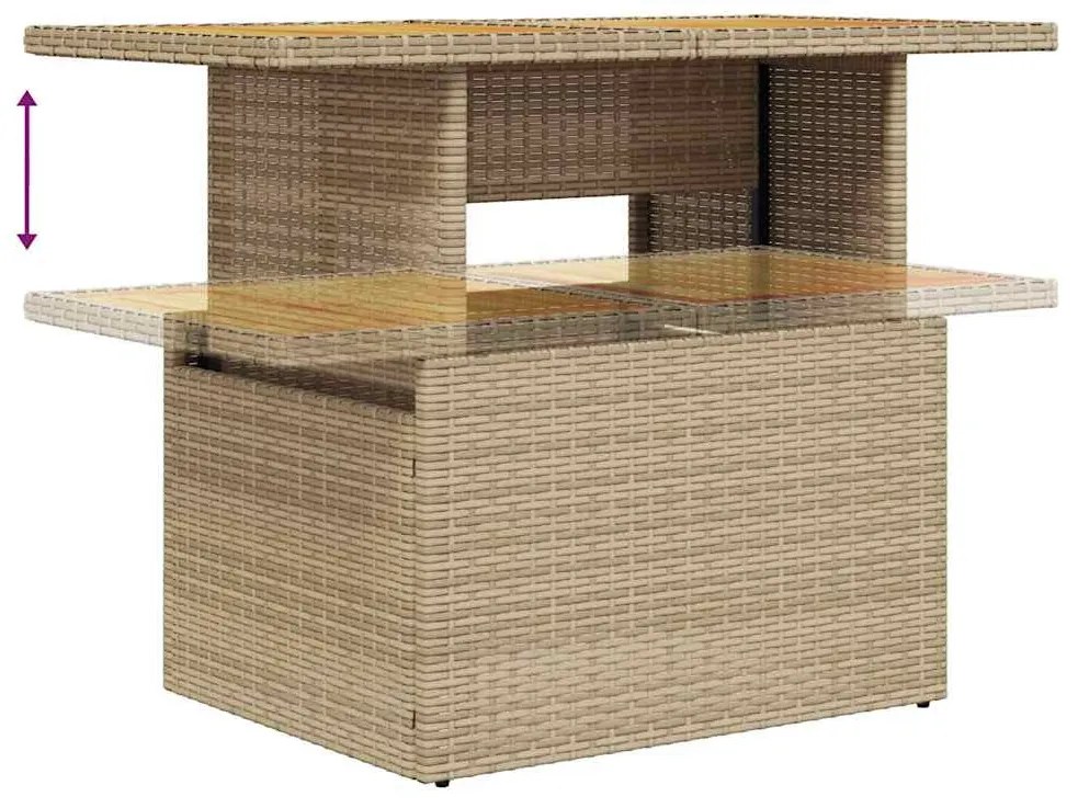 8 részes bézs polyrattan akácfa kerti ülőgarnitúra párnával