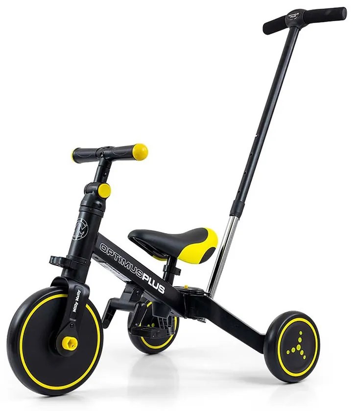 Gyerek háromkerekű bicikli 4az1-ben Milly Mally Optimus Plus tolókarral black