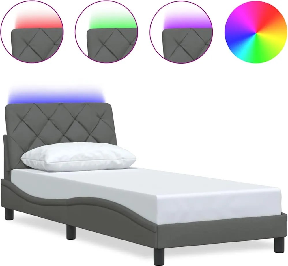 vidaXL sötétszürke szövet ágykeret LED-es matrac nélkül 80x200 cm