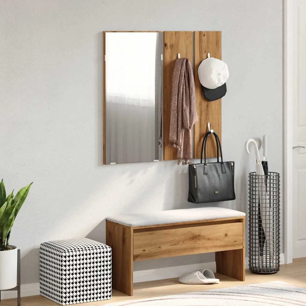 vidaXL kézműves tölgy színű szerelt fa előszobai bútorszett