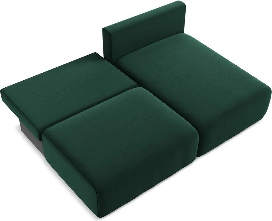 Sötétzöld bársony kinyitható-tárolóhelyes sarokkanapé (jobb oldali-heverő résszel) Kalena – Makamii