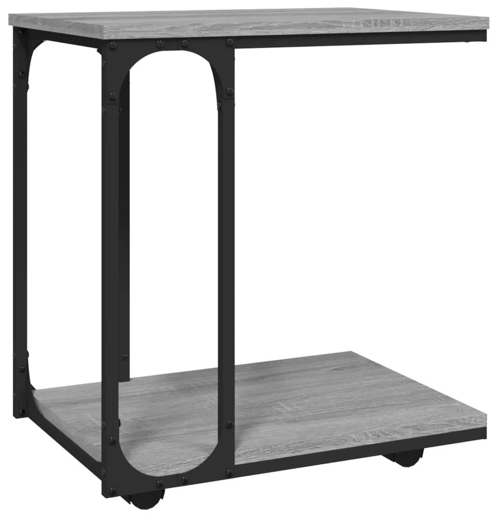 szürke sonoma színű szerelt fa kerekes kisasztal 50x35x55,5 cm