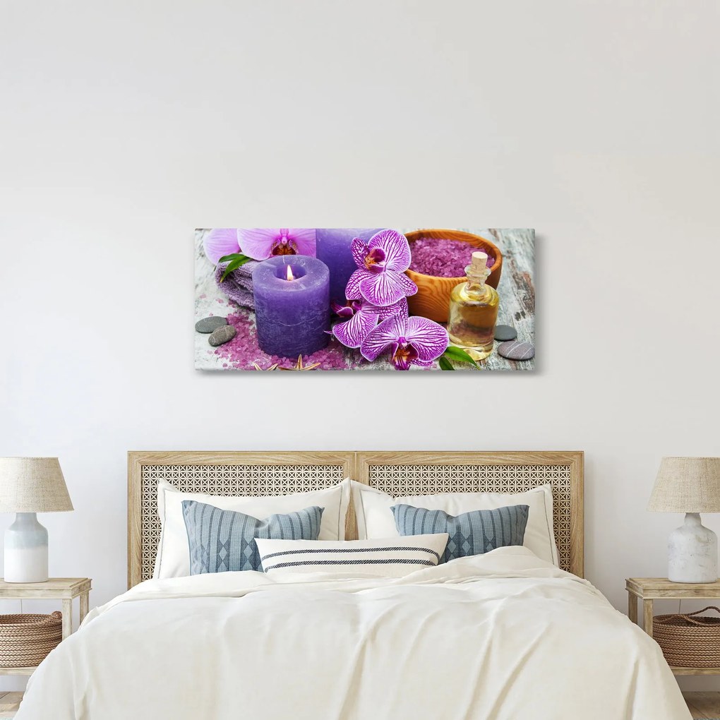 Orchideák és gyertyák képe (120x50 cm)