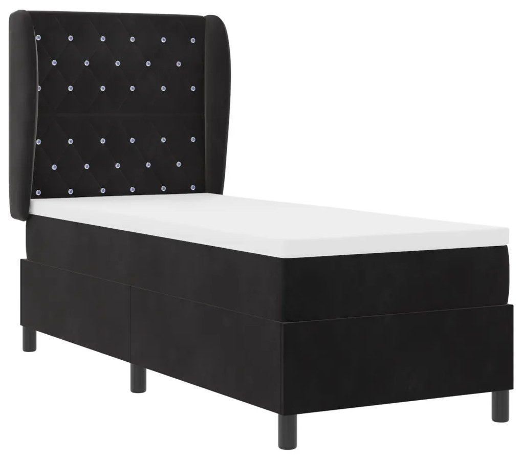 Boxspring Ágy Mattal Fekete Színben, 80x200 cm Bársony