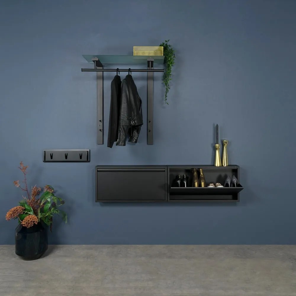 Fekete fém fali fogas polccal Dutch – Spinder Design